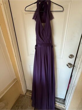 Vera Wang Plum Halter Maxi Dress with Waist Sash